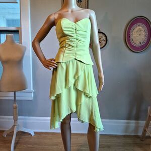 Vintage Y2K Jessica McClintock Green Midi Dress Drop Waist Tinkerbell Size 8